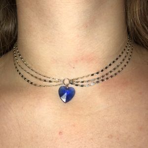 Blue heart silver chain choker